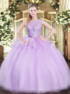 Extravagant Lavender Sleeveless Floor Length Lace Backless Vestidos de Quinceanera