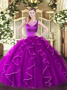 Sleeveless Side Zipper Floor Length Beading and Ruffles 15th Birthday Dress
