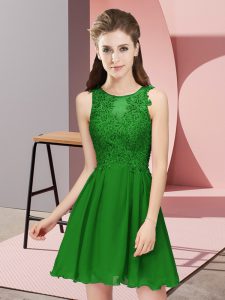 Sleeveless Chiffon Mini Length Zipper Vestidos de Damas in Green with Appliques