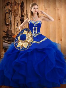 Sweetheart Sleeveless Organza Sweet 16 Quinceanera Dress Embroidery and Ruffles Lace Up