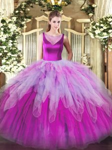 Scoop Sleeveless Side Zipper Quinceanera Gown Multi-color Organza
