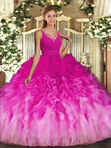 Floor Length Backless Sweet 16 Dress Multi-color for Sweet 16 and Quinceanera with Beading and Ruffles