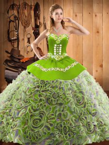 Embroidery Quinceanera Dresses Multi-color Lace Up Sleeveless With Train Sweep Train