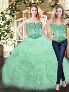 Fantastic Apple Green Ball Gowns Ruffles Quinceanera Gowns Lace Up Organza Sleeveless Floor Length