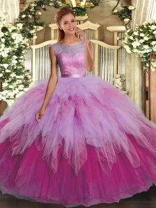 Excellent Scoop Sleeveless Backless 15th Birthday Dress Multi-color Organza