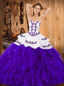 White And Purple Lace Up Quinceanera Dress Embroidery and Ruffles Sleeveless Floor Length