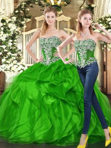 Best Selling Floor Length Green Ball Gown Prom Dress Sweetheart Sleeveless Lace Up