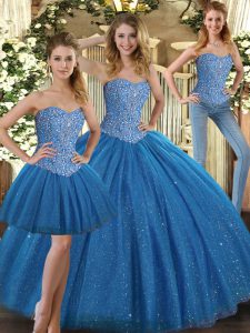 Teal Lace Up Quinceanera Dresses Beading Sleeveless Floor Length