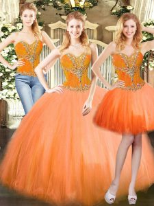 Cheap Orange Red Sweetheart Neckline Beading Quinceanera Dress Sleeveless Lace Up