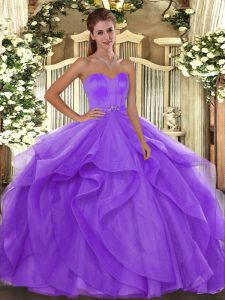 Traditional Lavender Sleeveless Tulle Lace Up Sweet 16 Dress for Military Ball and Sweet 16 and Quinceanera