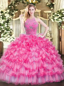 Pretty Floor Length Ball Gowns Sleeveless Hot Pink Sweet 16 Dress Zipper