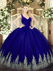Purple Sleeveless Beading and Lace and Appliques Floor Length 15 Quinceanera Dress