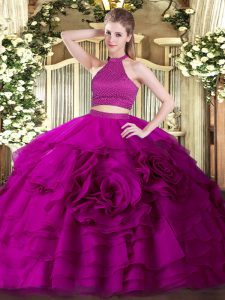 Glamorous Tulle Sleeveless Floor Length Sweet 16 Quinceanera Dress and Beading and Ruffles
