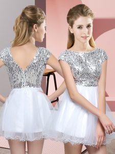 White Cap Sleeves Tulle Zipper Vestidos de Damas for Prom and Party and Wedding Party