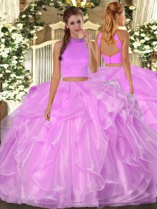 Floor Length Two Pieces Sleeveless Lilac Quinceanera Gown Backless