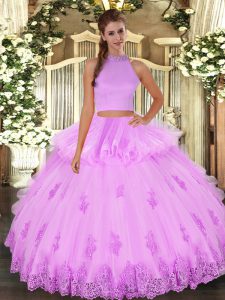 Lilac Sleeveless Floor Length Beading and Appliques and Ruffles Backless 15 Quinceanera Dress