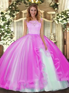 On Sale Fuchsia Sleeveless Floor Length Lace and Ruffles Clasp Handle Quinceanera Dress