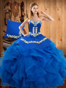 Deluxe Floor Length Ball Gowns Sleeveless Blue Sweet 16 Quinceanera Dress Lace Up