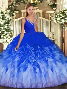 Multi-color Backless Quinceanera Dress Beading and Ruffles Sleeveless Floor Length