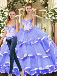 Trendy Lavender Lace Up 15 Quinceanera Dress Beading and Ruffled Layers Sleeveless Floor Length