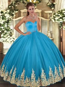 Baby Blue Sweetheart Lace Up Appliques Quinceanera Dresses Sleeveless