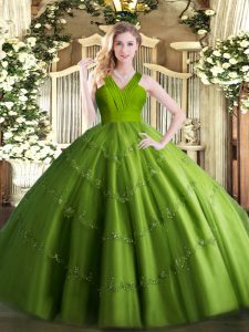 Sumptuous Olive Green Sleeveless Tulle Zipper Quinceanera Gown for Military Ball and Sweet 16 and Quinceanera