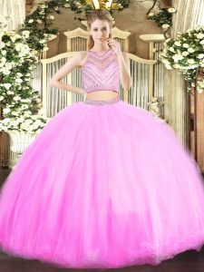 Luxurious Scoop Sleeveless Zipper 15th Birthday Dress Lilac Tulle