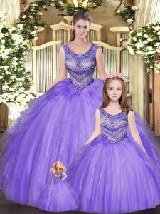 Floor Length Lace Up 15 Quinceanera Dress Eggplant Purple for Military Ball and Sweet 16 and Quinceanera with Beading and Ruffles