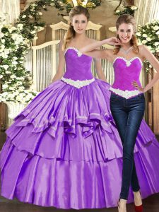 Eggplant Purple Sweetheart Neckline Appliques and Ruffles Quinceanera Dress Sleeveless Lace Up