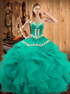 High End Sleeveless Lace Up Floor Length Embroidery and Ruffles Vestidos de Quinceanera