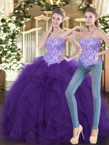Floor Length Ball Gowns Sleeveless Purple Quinceanera Gowns Lace Up