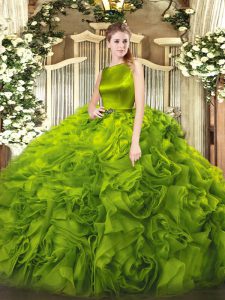 Olive Green Ball Gowns Belt Quinceanera Dresses Clasp Handle Fabric With Rolling Flowers Sleeveless Floor Length