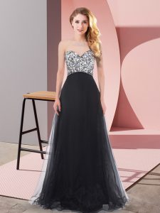 Sweetheart Sleeveless Lace Up Quinceanera Dama Dress Black Tulle