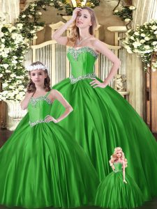 Green Sleeveless Tulle Lace Up Quinceanera Gown for Military Ball and Sweet 16 and Quinceanera