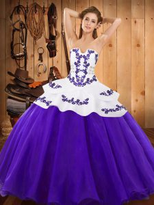 Charming Ball Gowns Sweet 16 Dress Purple Strapless Satin and Organza Sleeveless Floor Length Lace Up