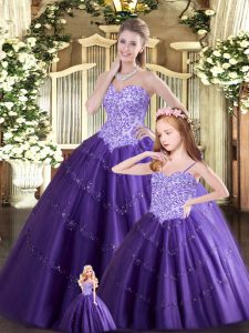 Excellent Purple Sweet 16 Quinceanera Dress Military Ball and Sweet 16 and Quinceanera with Beading Sweetheart Sleeveless Lace Up
