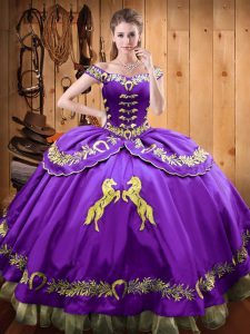 Cute Beading and Embroidery Quinceanera Gowns Purple Lace Up Sleeveless Floor Length