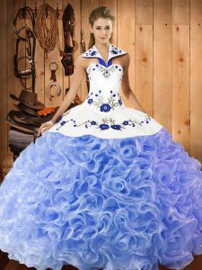 Custom Fit Floor Length Lace Up Vestidos de Quinceanera Lavender for Military Ball and Sweet 16 and Quinceanera with Embroidery