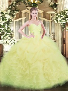 Fashionable Floor Length Light Yellow Quinceanera Dresses Organza Sleeveless Beading and Ruffles