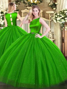 Glamorous Green Scoop Clasp Handle Belt 15 Quinceanera Dress Sleeveless