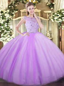 Deluxe Tulle Sleeveless Floor Length 15 Quinceanera Dress and Beading