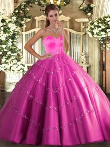 Sweetheart Sleeveless Lace Up Quinceanera Dresses Hot Pink Tulle