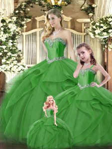 Chic Organza Sweetheart Sleeveless Lace Up Ruffles Quinceanera Dress in Green