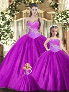 Sweet Tulle Sleeveless Floor Length Quince Ball Gowns and Beading and Ruching