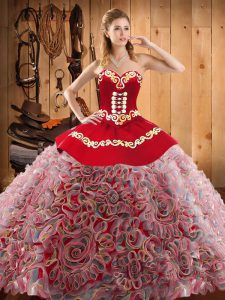 Sleeveless Sweep Train Embroidery Lace Up Ball Gown Prom Dress