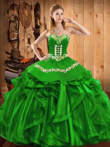 Embroidery and Ruffles Vestidos de Quinceanera Green Lace Up Sleeveless Floor Length