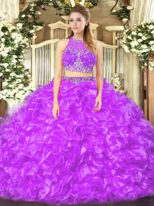 Colorful Scoop Sleeveless Quinceanera Gown Floor Length Beading and Ruffles Lilac Organza