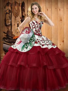 Lovely Sweetheart Sleeveless Organza Quince Ball Gowns Embroidery Sweep Train Lace Up