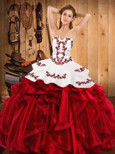 Low Price Sleeveless Embroidery and Ruffles Lace Up Quince Ball Gowns