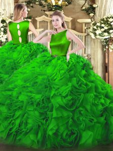 Belt Quinceanera Gowns Green Clasp Handle Sleeveless Floor Length